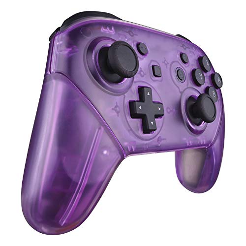 eXtremeRate Clear Atomic Puple Faceplate Backplate Handles for Nintendo Switch Pro Controller, DIY Replacement Grip Housing Shell Cover for Nintendo Switch Pro - Controller NOT Included