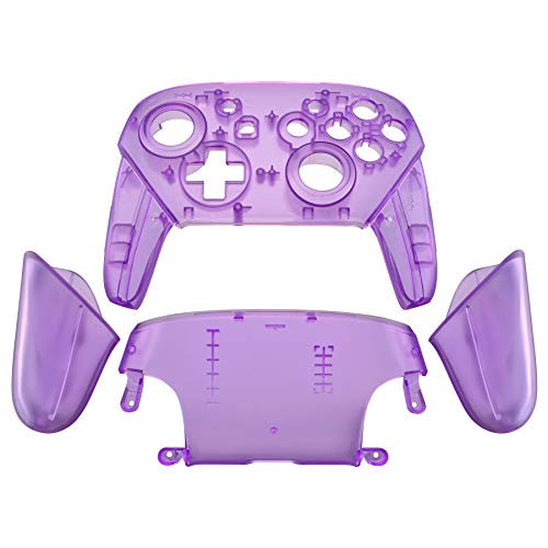 eXtremeRate Clear Atomic Puple Faceplate Backplate Handles for Nintendo Switch Pro Controller, DIY Replacement Grip Housing Shell Cover for Nintendo Switch Pro - Controller NOT Included