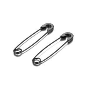 stainless steel stylish cartilage earrings punk goth safety pin earrings for women (black)