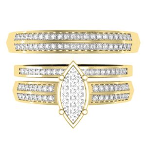 Dazzlingrock Collection 0.25 Carat Round White Diamond Marquise Trio Ring Set in 14K Yellow Gold, Women Size 5.5 and Men Size 12.5