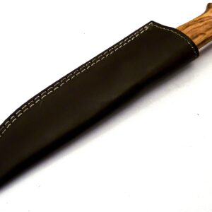 Nooraki REG-48 Hunting/Skinner Damascus Steel Handmade Knife 11 Inches Full Tang with Leather Sheath, Olive Wood