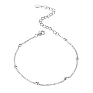 silver dainty bead chain bracelet for women, hypoallergenic sterling silver cute delicate tiny satellite chain link bracelet minimalist jewelry gift for best friendfriend mom