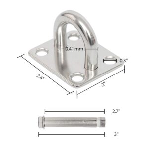 Wall Ceiling Mount Pad Eye Plate, Heavy Duty Marine Hardware Staple Loop U-Shaped Ring Hook Sail Shade Hardware, Suspension Kit for Resistance Training Straps,Yoga Swings, Hammock & Gym Accessories