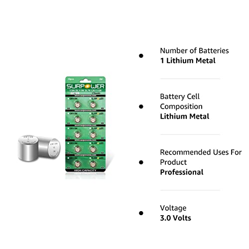 SURPOWER CR1/3N 3V Lithium Battery 10 Pack 【5-Year Warranty】