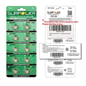 SURPOWER CR1/3N 3V Lithium Battery 10 Pack 【5-Year Warranty】