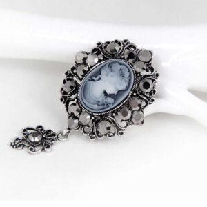 Ezing Vintage Princess Frame Crystal Cameo Brooches Pins Set for Women (C)