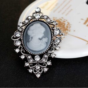 Ezing Vintage Princess Frame Crystal Cameo Brooches Pins Set for Women (C)