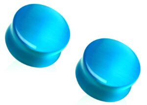 pierced owl natural aqua blue cat's eye double flared saddle plugs, sold as a pair (19mm (3/4"))