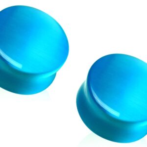 Pierced Owl Natural Aqua Blue Cat's Eye Double Flared Saddle Plugs, Sold as a Pair (19mm (3/4"))