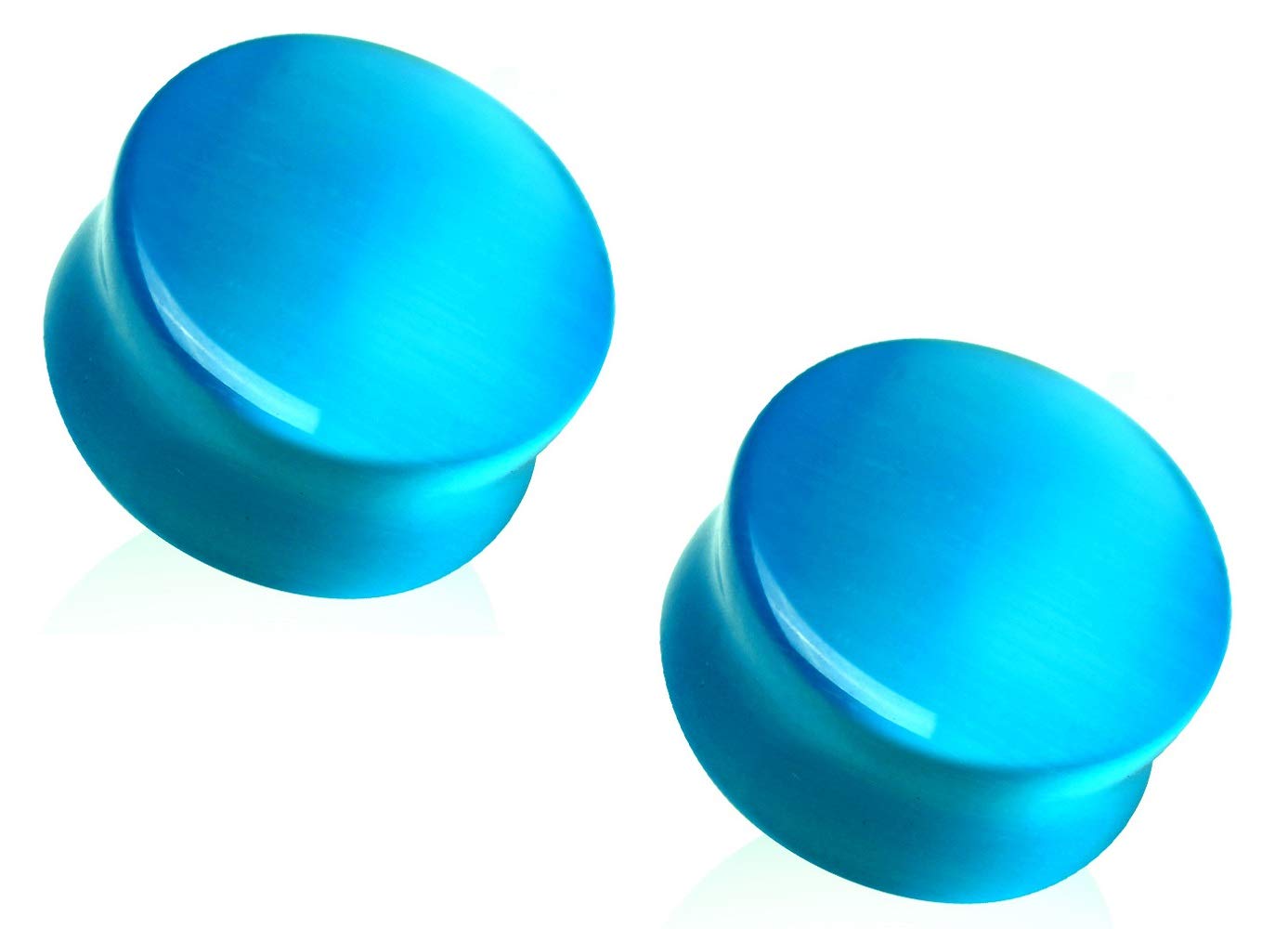 Pierced Owl Natural Aqua Blue Cat's Eye Double Flared Saddle Plugs, Sold as a Pair (19mm (3/4"))