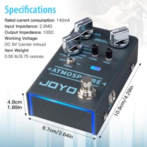 JOYO Reverb Pedal 9 Digital Reverb Types with Modulation and Trail Function for Electric Guitar Effect (Atmosphere R-14)