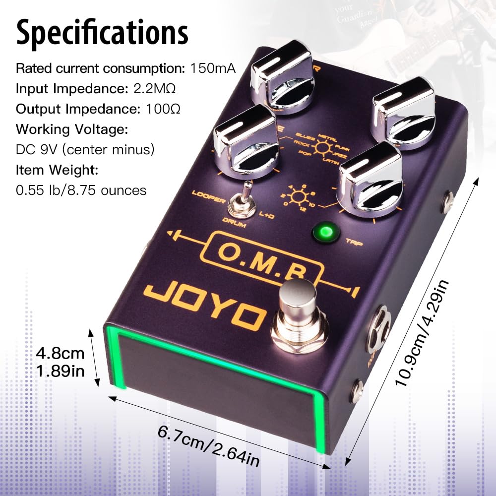 JOYO Looper & Drum Machine Pedal (Looper Cycle Recording/Drum Machine/Looper+Drum) for Electric Guitar Effect (O.M.B R-06)