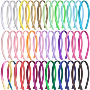 duufin 40 pieces satin headbands girls plain headband 1cm craft diy headband colorful satin covered hair headbands, 40 colors