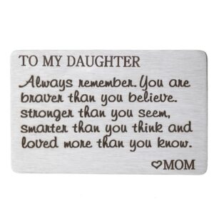 PLwelth Daughter Engraved Wallet Card from Mom Stainless Steel Women Girls Teen Inspirational Message Wallet Insert Card Daughter Gift Birthday Graduation Christmas Coming of Age Gift