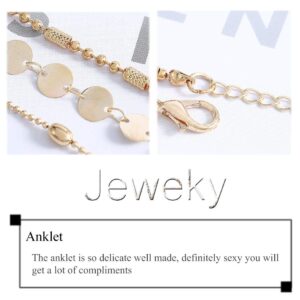 Jeweky Boho Layered Sequines Anklets Beads Foot Jewelry Chain Ankle Bracelets for Women and Girls (Gold)