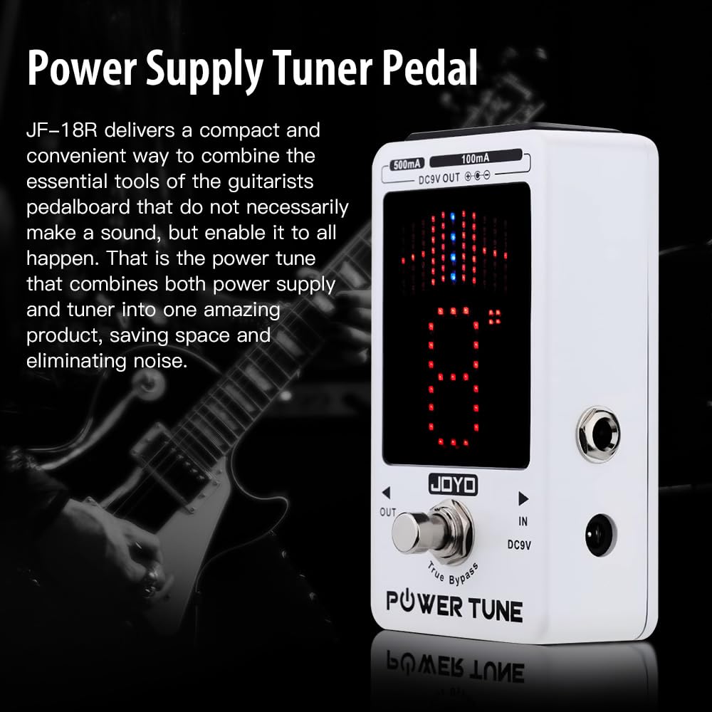 JOYO Power Supply Tuner Pedal with Isolated 8-Channel (2 at 500mA, 6 at 100mA) Low Noise DC 9V Output - True Bypass (Power Tune JF-18R)