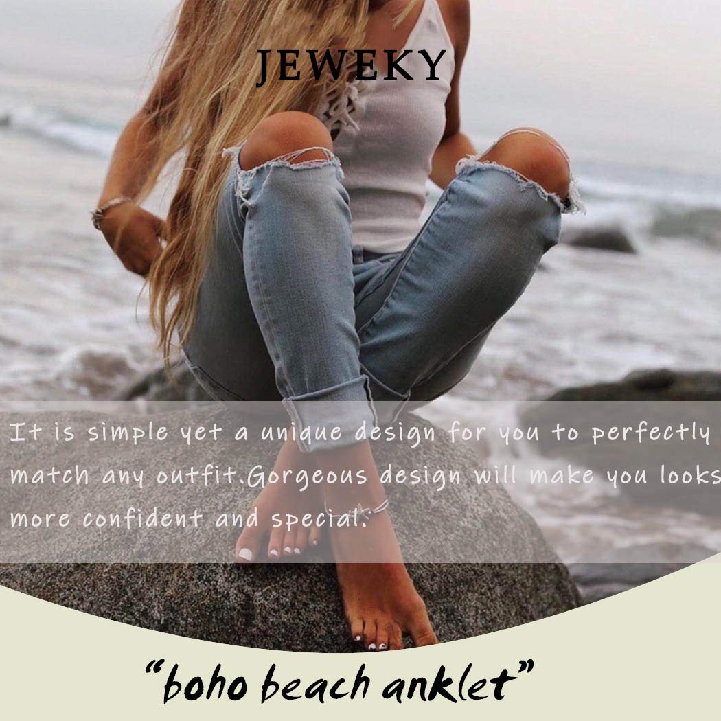 JEWEKY Boho Layered Crystal Anklets Silver Rhinestone Ankle Bracelets Chain Beach Foot Jewelry for Women (A-Silver)