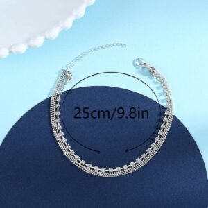 JEWEKY Boho Layered Crystal Anklets Silver Rhinestone Ankle Bracelets Chain Beach Foot Jewelry for Women (A-Silver)