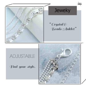 JEWEKY Boho Layered Crystal Anklets Silver Rhinestone Ankle Bracelets Chain Beach Foot Jewelry for Women (A-Silver)