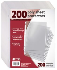 better office products 200 count textured sheet protectors, 8.5 x 11", textured for added anti glare, extra privacy, and easier handling, top load, 200 pack