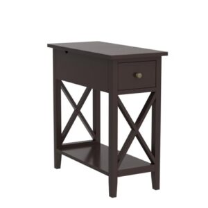 ChooChoo End Table, MDF Material Flip Top Narrow End Table with drawer, Accent Small Side Table Nightstand for Living Room, Bedroom, and Small Spaces - Espresso