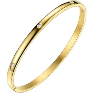 ef enfashion trendy oval shape bangle bracelet 14k gold plated zirconia stone bangles bracelets for women girls 58mm inner-dia.