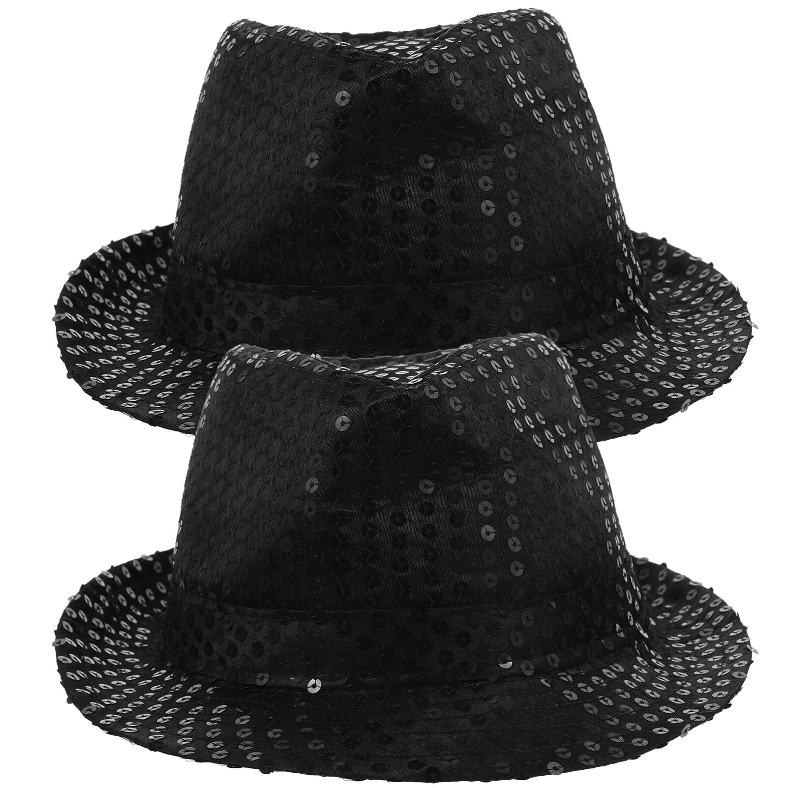 TENDYCOCO 2PCS Sequins Fedora Hat Stage Shining Hat Jazz Caps Hat for Adults Costume Performance Party(Black)