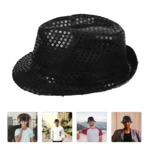 TENDYCOCO 2PCS Sequins Fedora Hat Stage Shining Hat Jazz Caps Hat for Adults Costume Performance Party(Black)