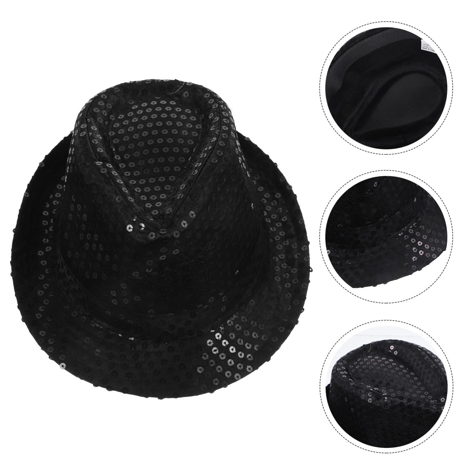 TENDYCOCO 2PCS Sequins Fedora Hat Stage Shining Hat Jazz Caps Hat for Adults Costume Performance Party(Black)