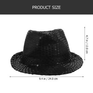 TENDYCOCO 2PCS Sequins Fedora Hat Stage Shining Hat Jazz Caps Hat for Adults Costume Performance Party(Black)