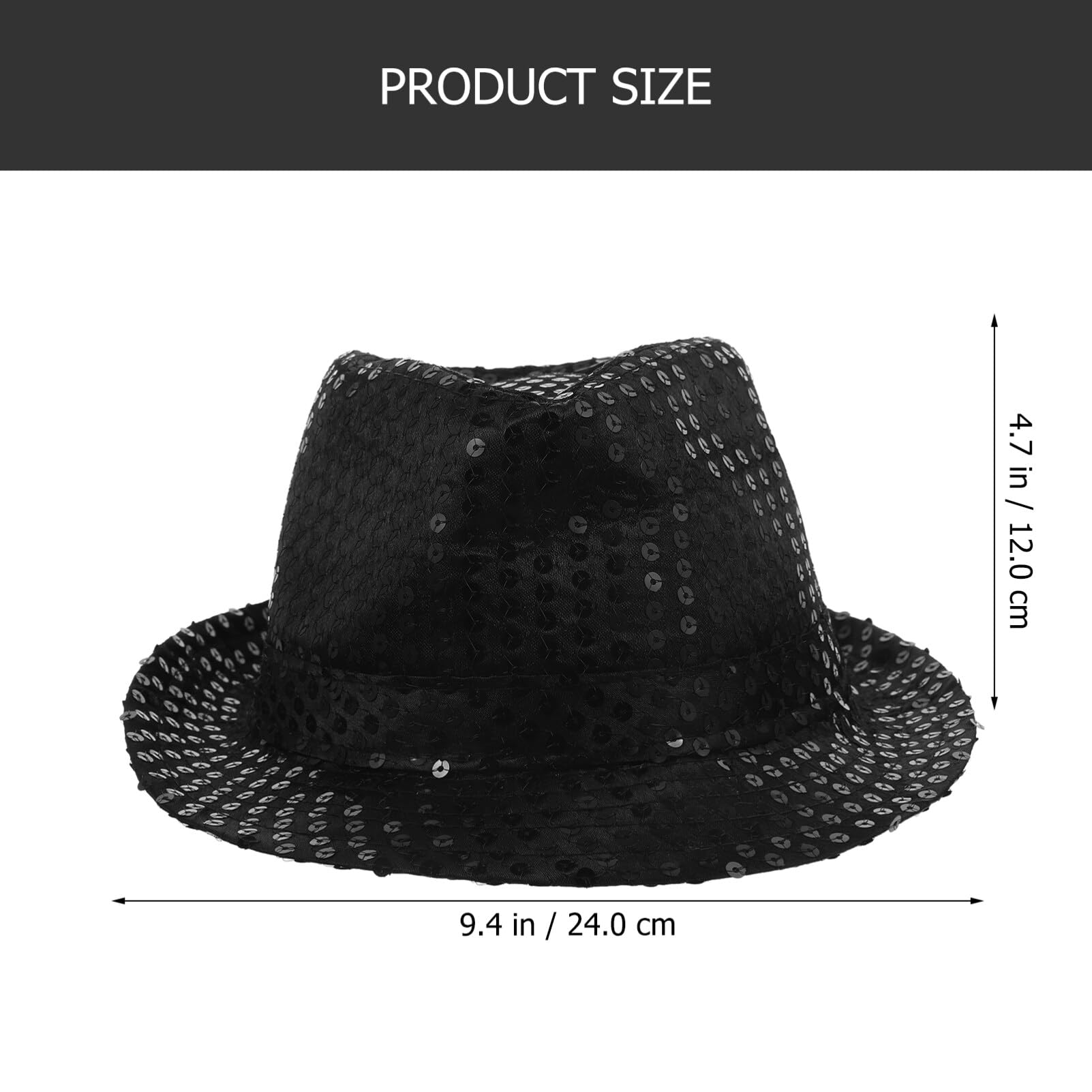 TENDYCOCO 2PCS Sequins Fedora Hat Stage Shining Hat Jazz Caps Hat for Adults Costume Performance Party(Black)