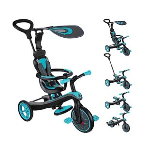 Globber 4-in-1 Toddler Trike Push Bike Stroller – Learning Tricycle for Toddlers Converts Into Balance Bike – Safe Outdoor Ride On Toys for Kids (Teal)