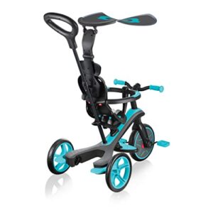 Globber 4-in-1 Toddler Trike Push Bike Stroller – Learning Tricycle for Toddlers Converts Into Balance Bike – Safe Outdoor Ride On Toys for Kids (Teal)