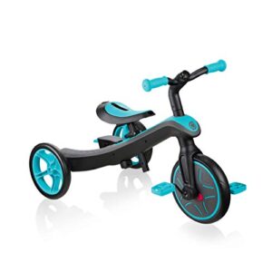 Globber 4-in-1 Toddler Trike Push Bike Stroller – Learning Tricycle for Toddlers Converts Into Balance Bike – Safe Outdoor Ride On Toys for Kids (Teal)