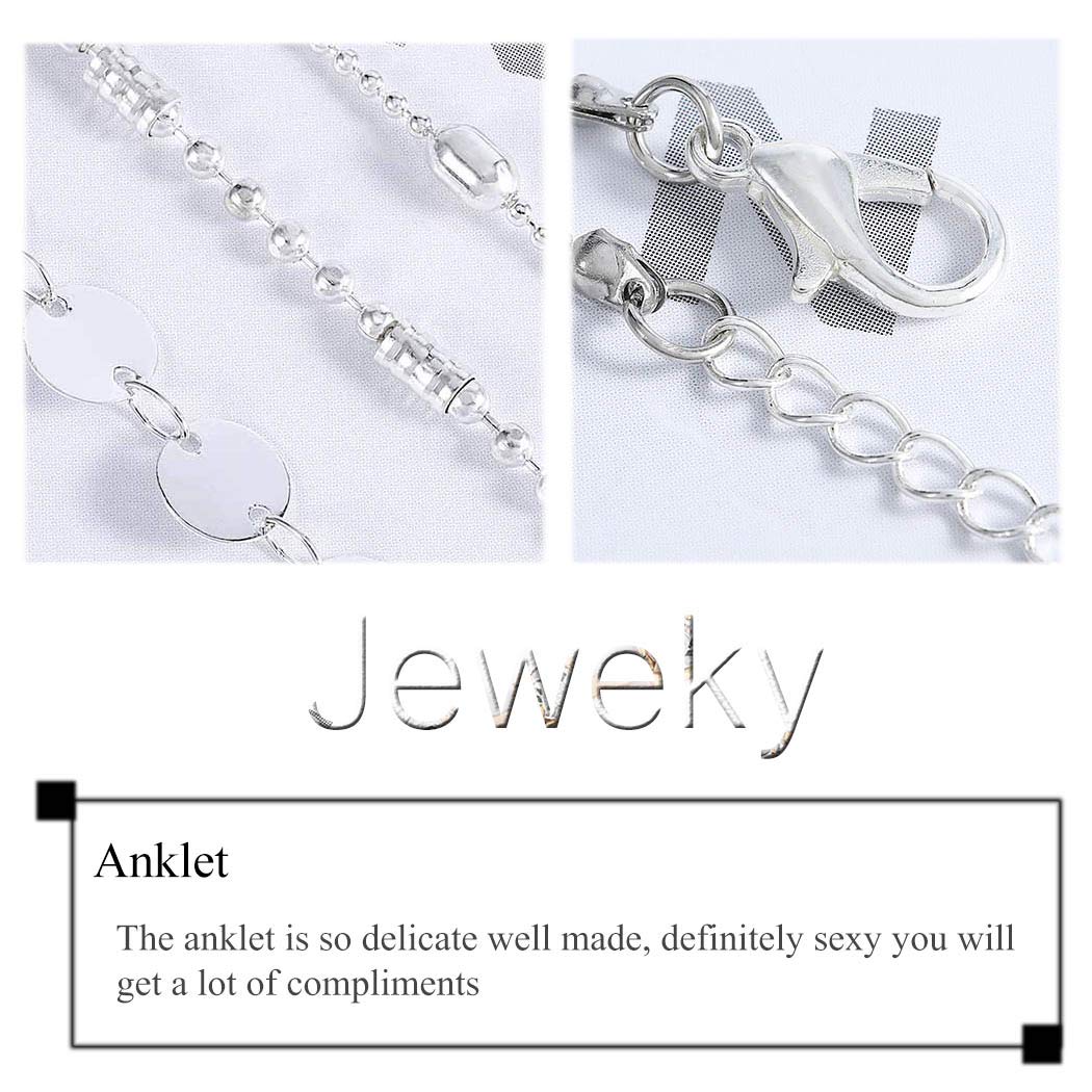 OEM Jeweky Boho Layered Sequin Anklets Bracelets Silver Beaded Foot Chain Jewelry for Women