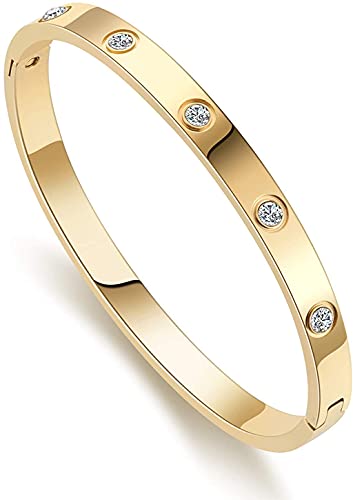 My Daily Styles Stainless Steel Womens Hinged CZ Bangle Bracelets (Yellow)