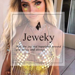 Jeweky Boho Crystal Body Chain Silver Rhinestone Harness Bra Jewelry Beach Bikini Body Jewelry for Women