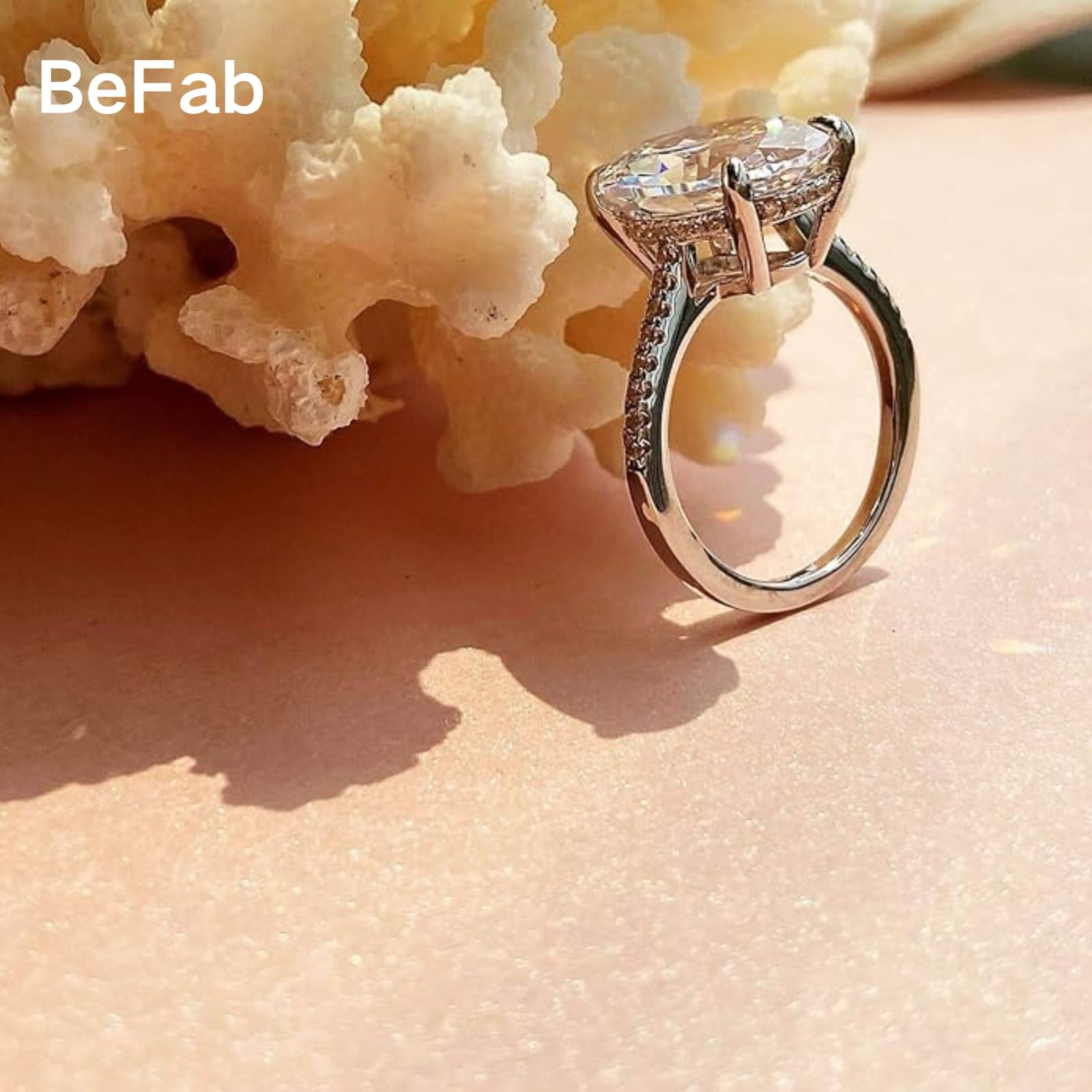 BeFab 925 Sterling Silver 14x10mm 5.81 Ct Oval Solitaire Engagement Ring Large Oval-cut Cz Cocktail Ring (7)