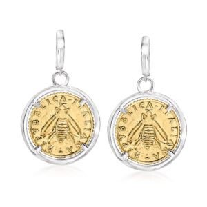 ross-simons italian replica lira bee coin drop earrings in sterling silver and 18kt gold over sterling