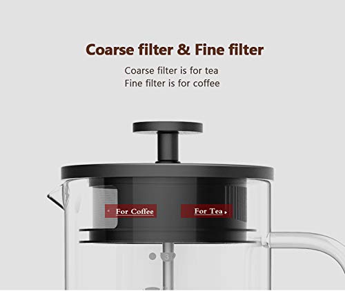 ElephantNum TIMEMORE French Press Coffee Maker Double Filter Mesh 600ml