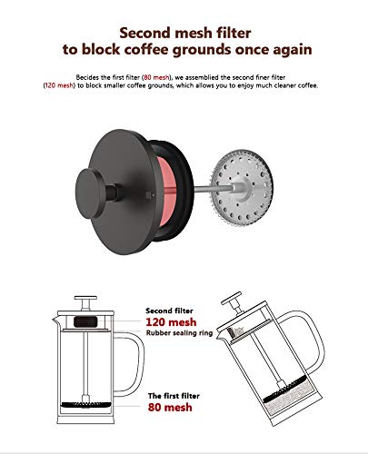 ElephantNum TIMEMORE French Press Coffee Maker Double Filter Mesh 600ml