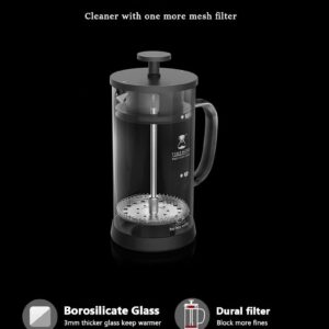 ElephantNum TIMEMORE French Press Coffee Maker Double Filter Mesh 600ml