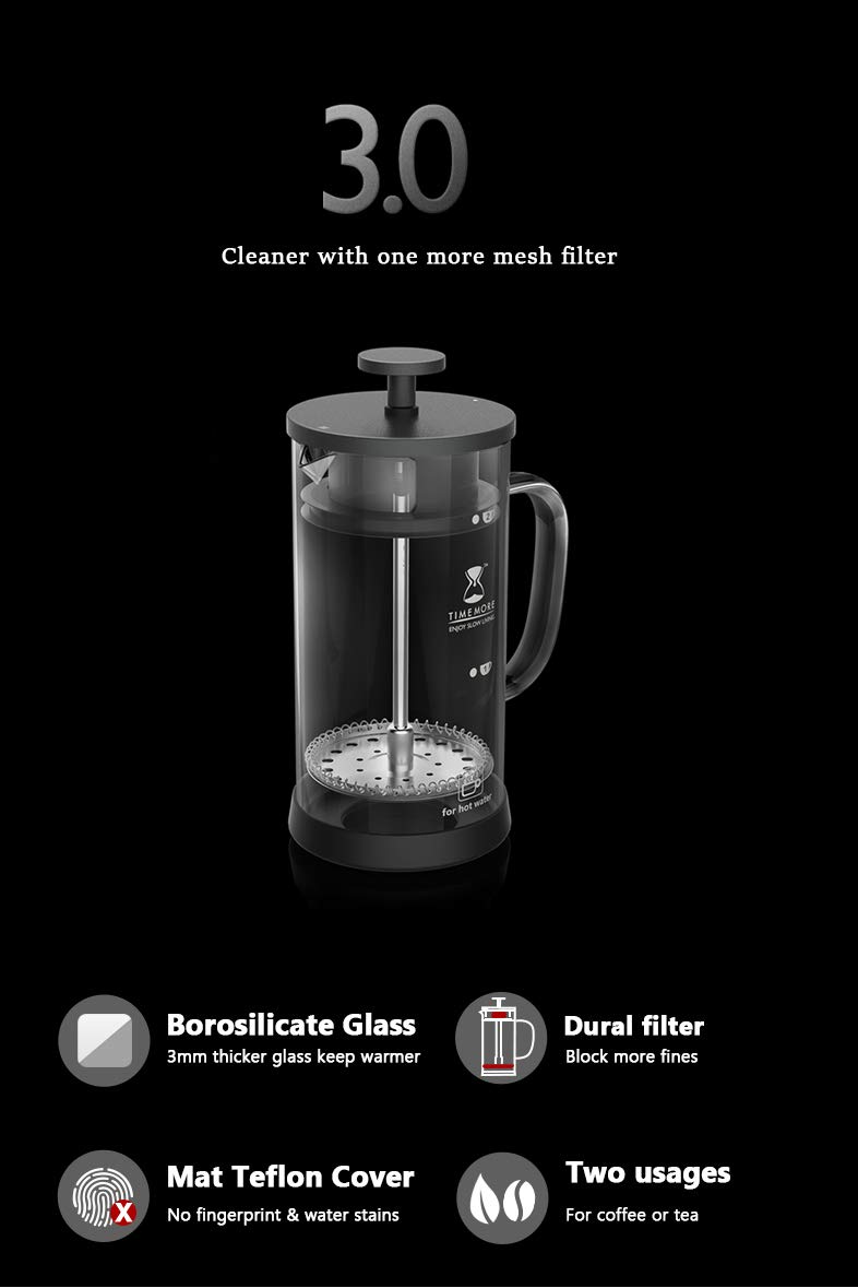 ElephantNum TIMEMORE French Press Coffee Maker Double Filter Mesh 600ml