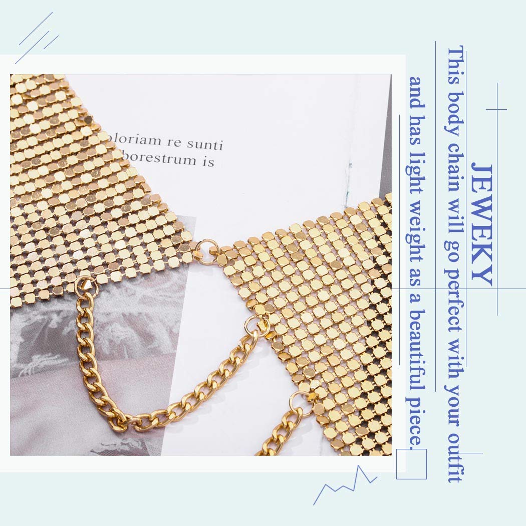 Jeweky Sequin Bra Chain Gold Tassel Crop Top Chest Body Chains Sexy Beach Nightclub Rave Bikini Body Accessories Jewelry for Women