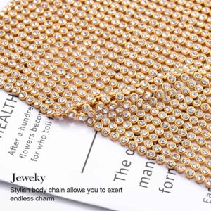 Jeweky Boho Crystal Body Chain Gold Rhinestone Body Jewelry Sexy Beach Bikini Bra Jewelry for Women