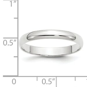 Solid 10k White Gold 3 mm Rounded Wedding Band Ring Size 9