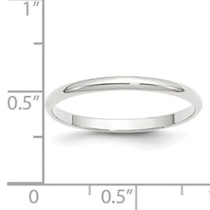 Solid 10k White Gold 2 mm Rounded Wedding Band Ring Size 9