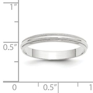 Solid 10k White Gold 3 mm Round Milgrain Wedding Band Ring Size 8