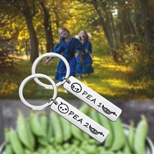 CENWA Pea 1 Pea 2 Set Of Two Twins Keychain Twins Jewelry BFF Gift for Twin Sister/Brother Best Friend (PEA 1 PEA 2 set)