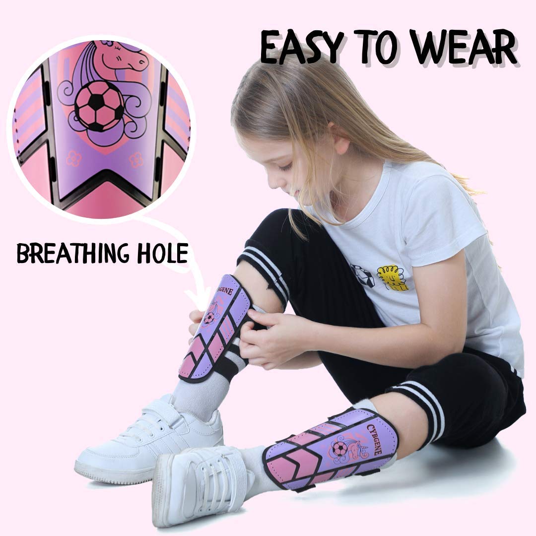 CybGene Soccer Shin Guards for Kids Adults Soccer Gear for Boys Girls Youths Protective Equipment Adjustable Straps with Breathing Holes Purple M